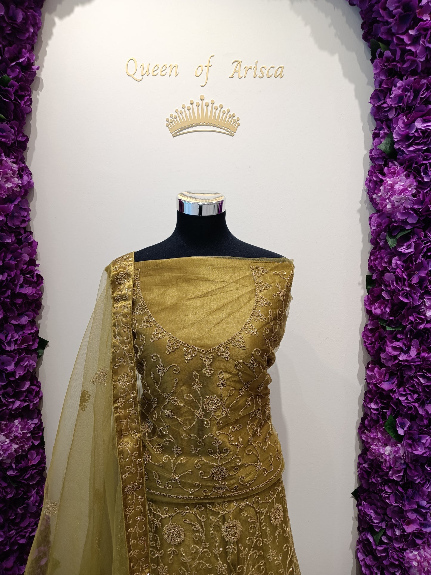 Premium net fabric with dense zari, dori, and sequin embroidery , Blouse: Heavily embroidered net with soft inner lining .