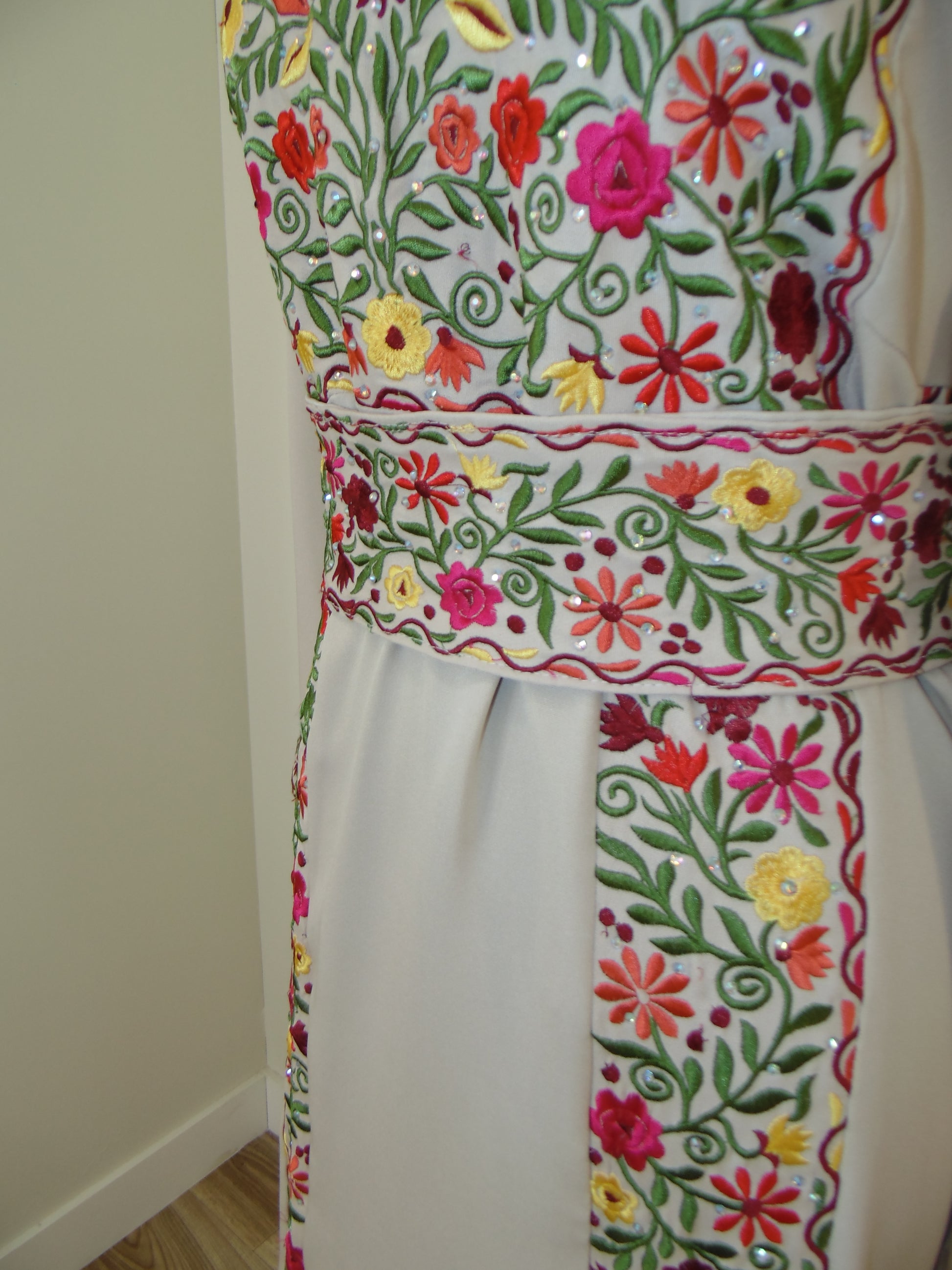 Floral-patterned fabric on a white surface