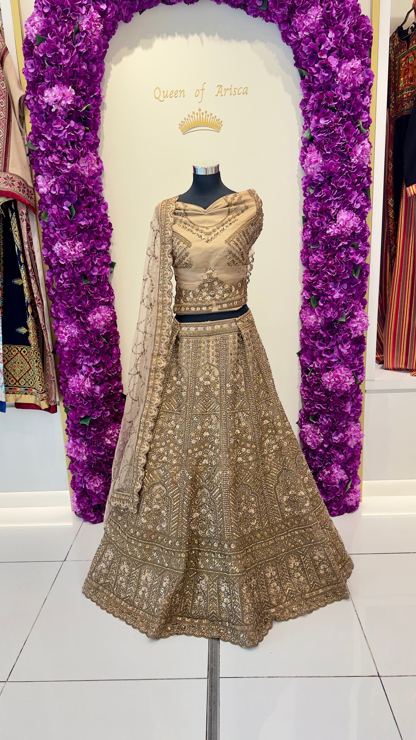 Golden Lehenga from Arisca Qatar