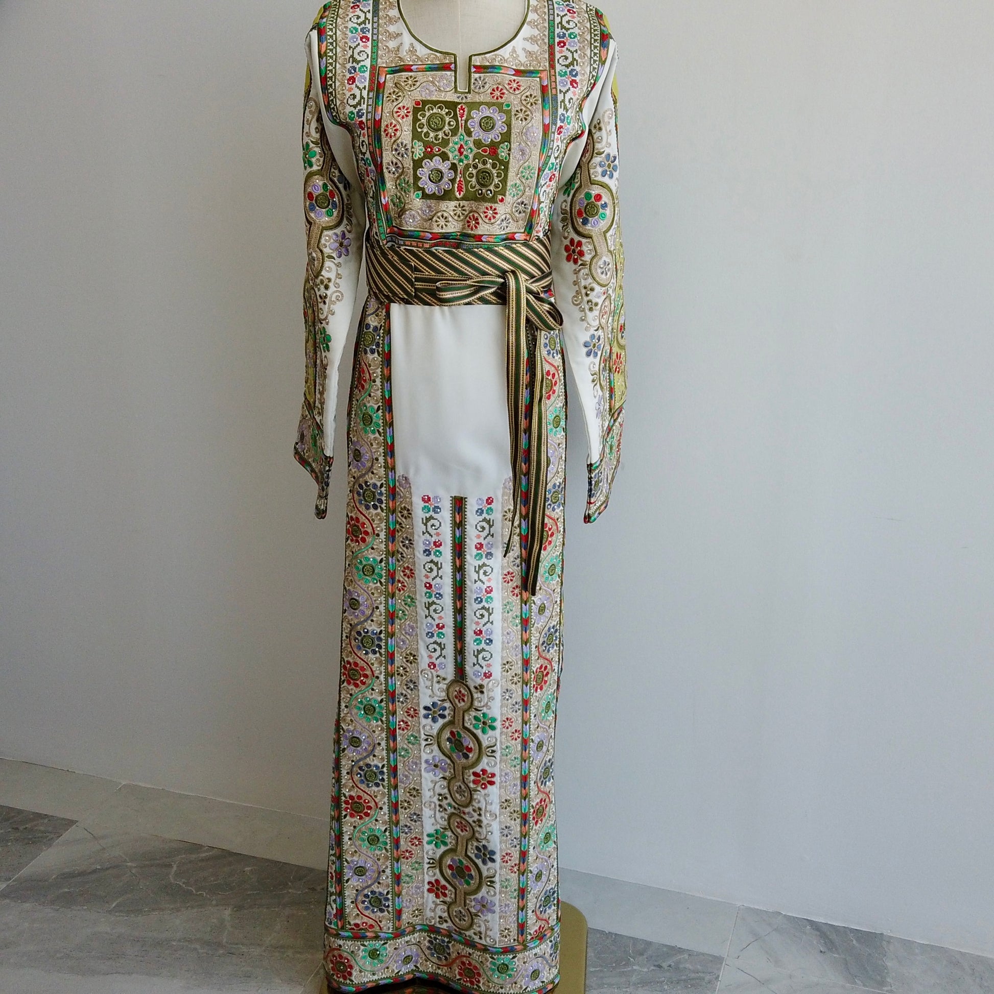 Texture detail of cotton blend fabric and embroidery threadwork reflecting traditional craftsmanship