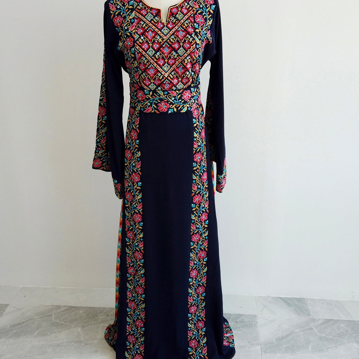 Colorfull Thobe Palestinian Thobe with Colorful Tatreez Embroidery – Arisca Signature ...