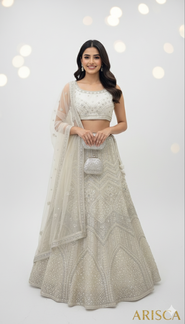 White Luxury Lehenga – Elegant Party Wear for Weddings & Eid in Qatar