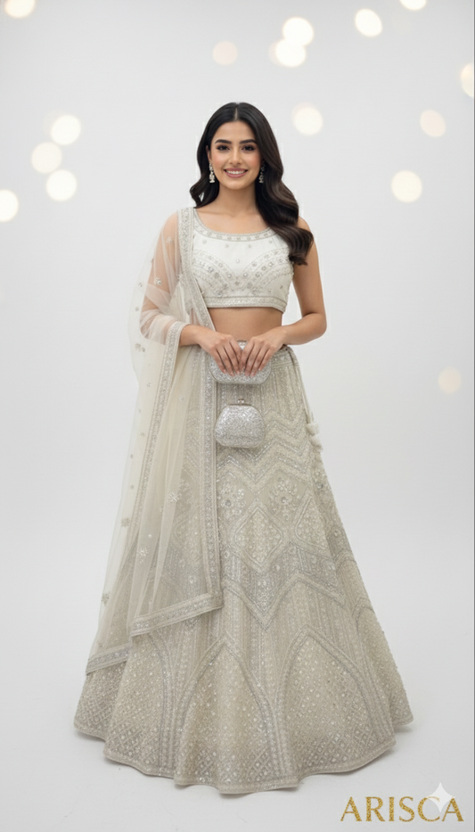 White Luxury Lehenga – Elegant Party Wear for Weddings & Eid in Qatar